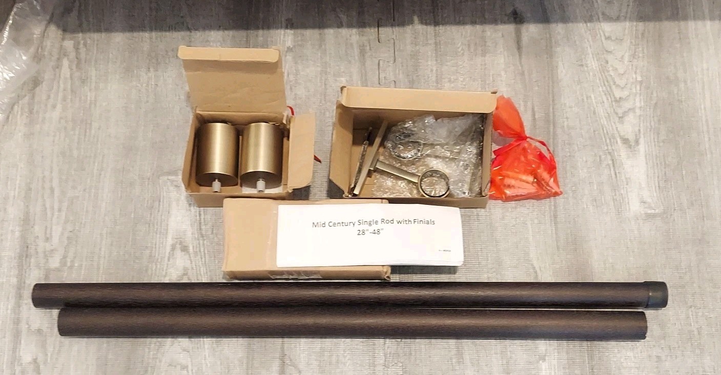 West Elm Mid Century curtain rod Ant Brass Carbon Charcoal 28-48″