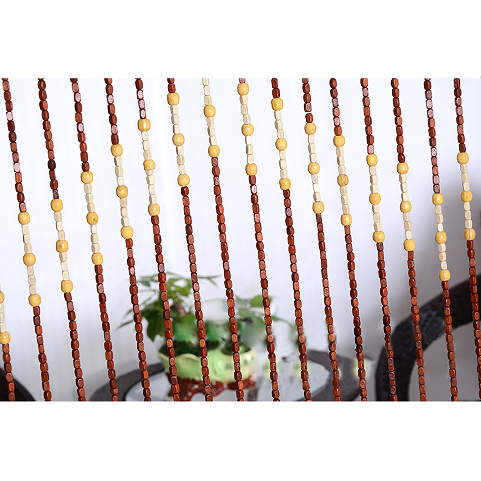 Natural Wood Bamboo Beaded Curtain Fly Screen Bedroom Bath Doorway Porch Divider