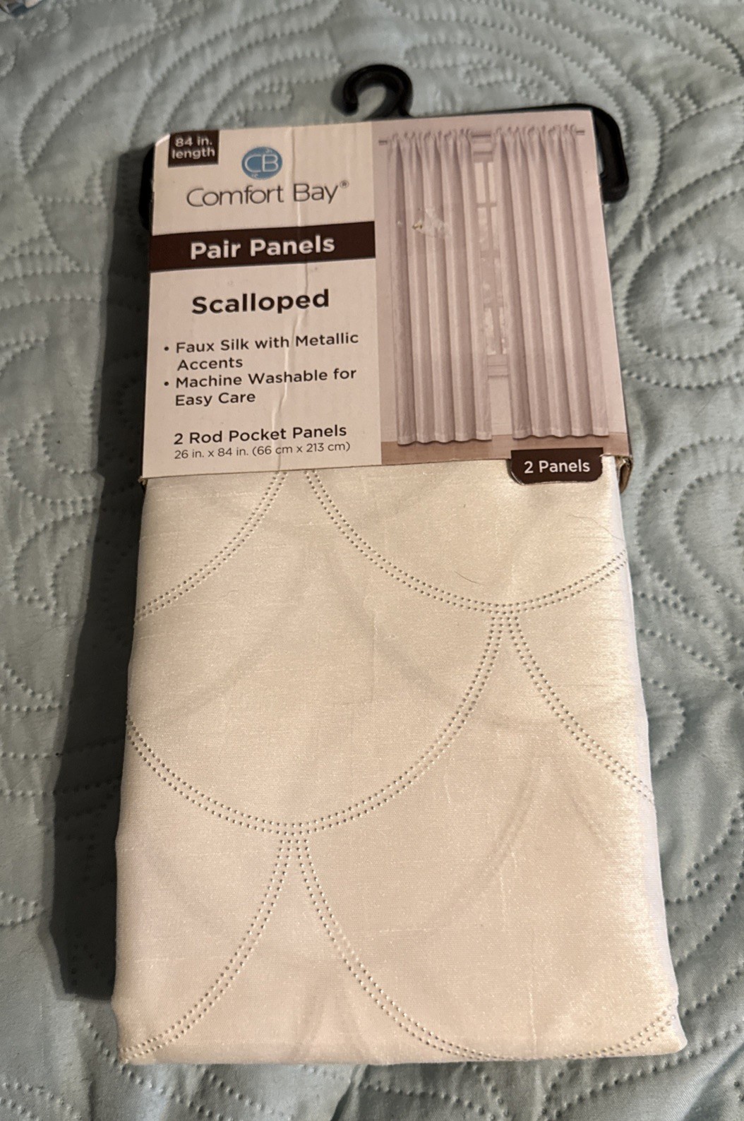 Comfort Bay Scalloped Faux Silk with Metallic Two Panels 26in x 84 in New