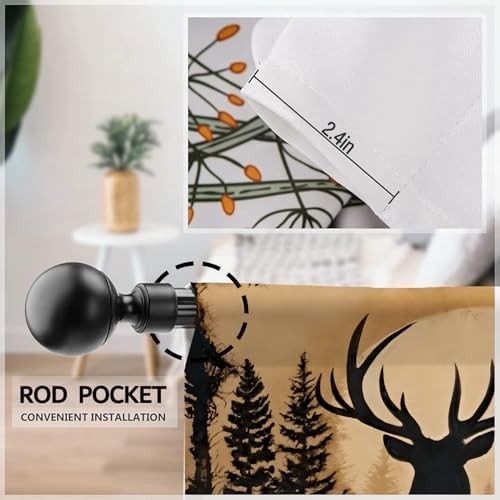 Forest Theme Rustic Deer Pine Kitchen Curtains Country Vintage Retro Cabin Lodge