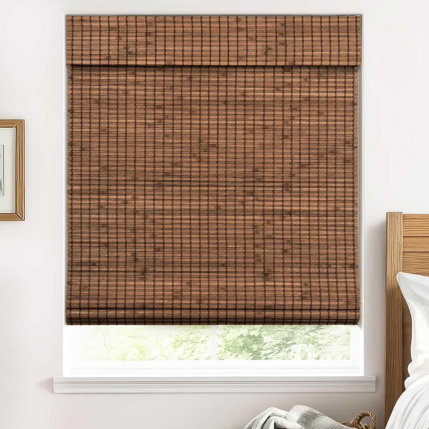 LazBlinds – No Tools | Bamboo Roman Shades | Cordless | Espresso | 20″W x 64″H