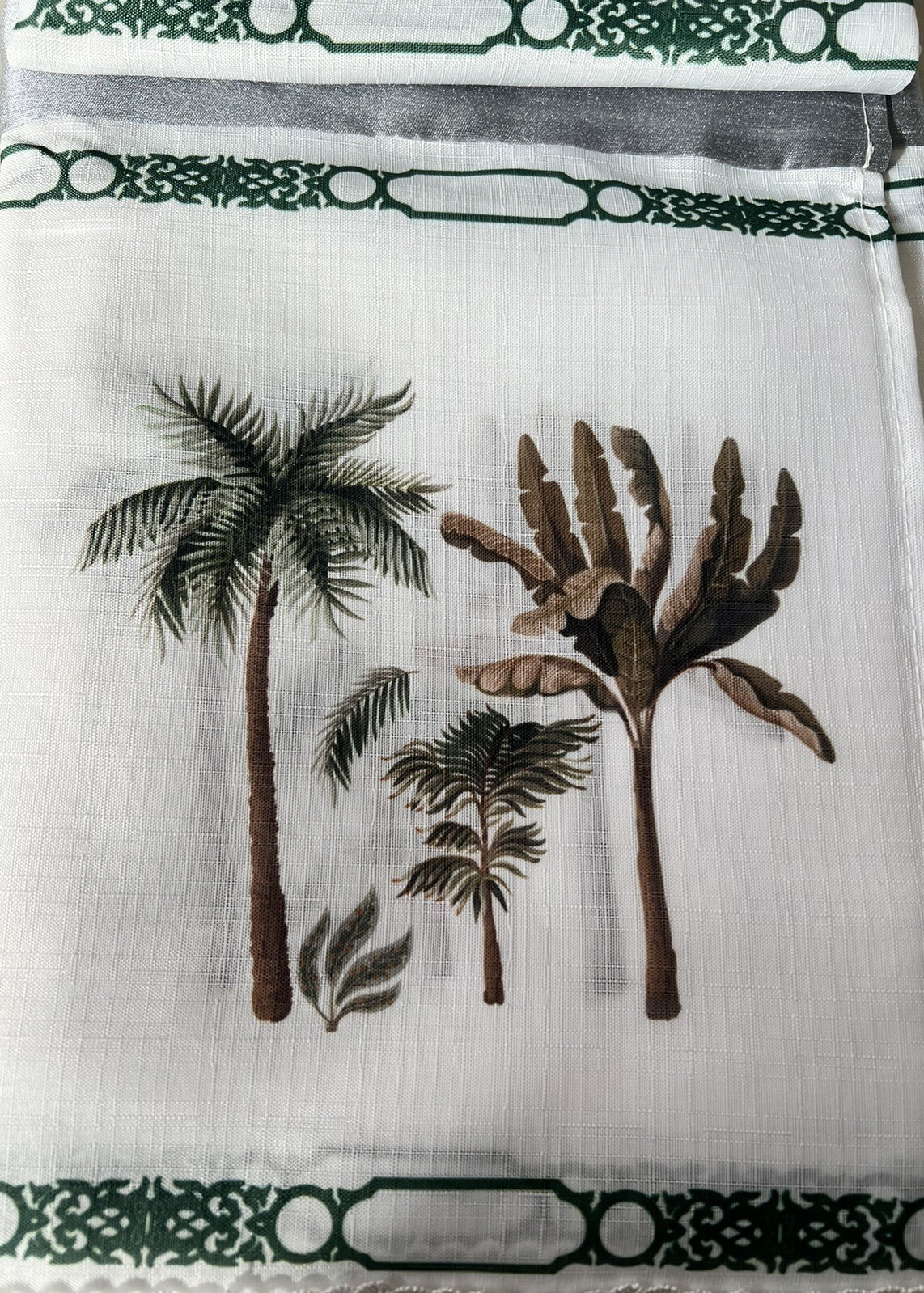 3 pc. Kitchen Curtains Set: 2 Tiers & Swag, ELEPHANTS & PALM TREES (60’ x36’