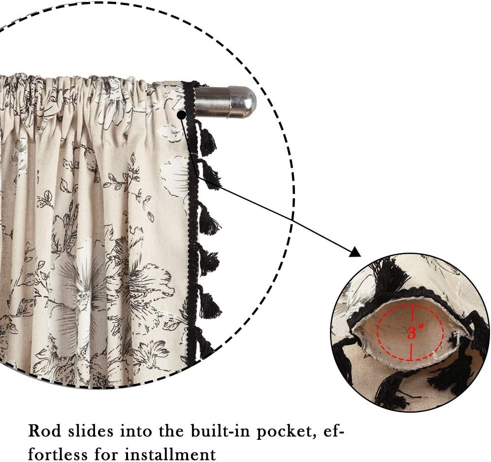 ColorBird Botanical Print Semi-Blackout Window Curtains 2 Panels Farmhouse Style