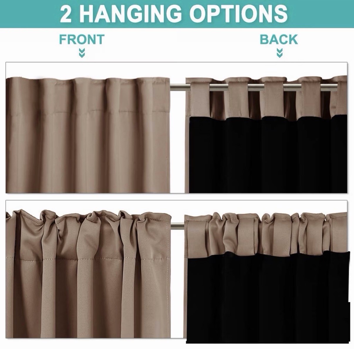 Complete Blackout Shades with Rod Pocket/Back Tab for Large Window, Black Lined