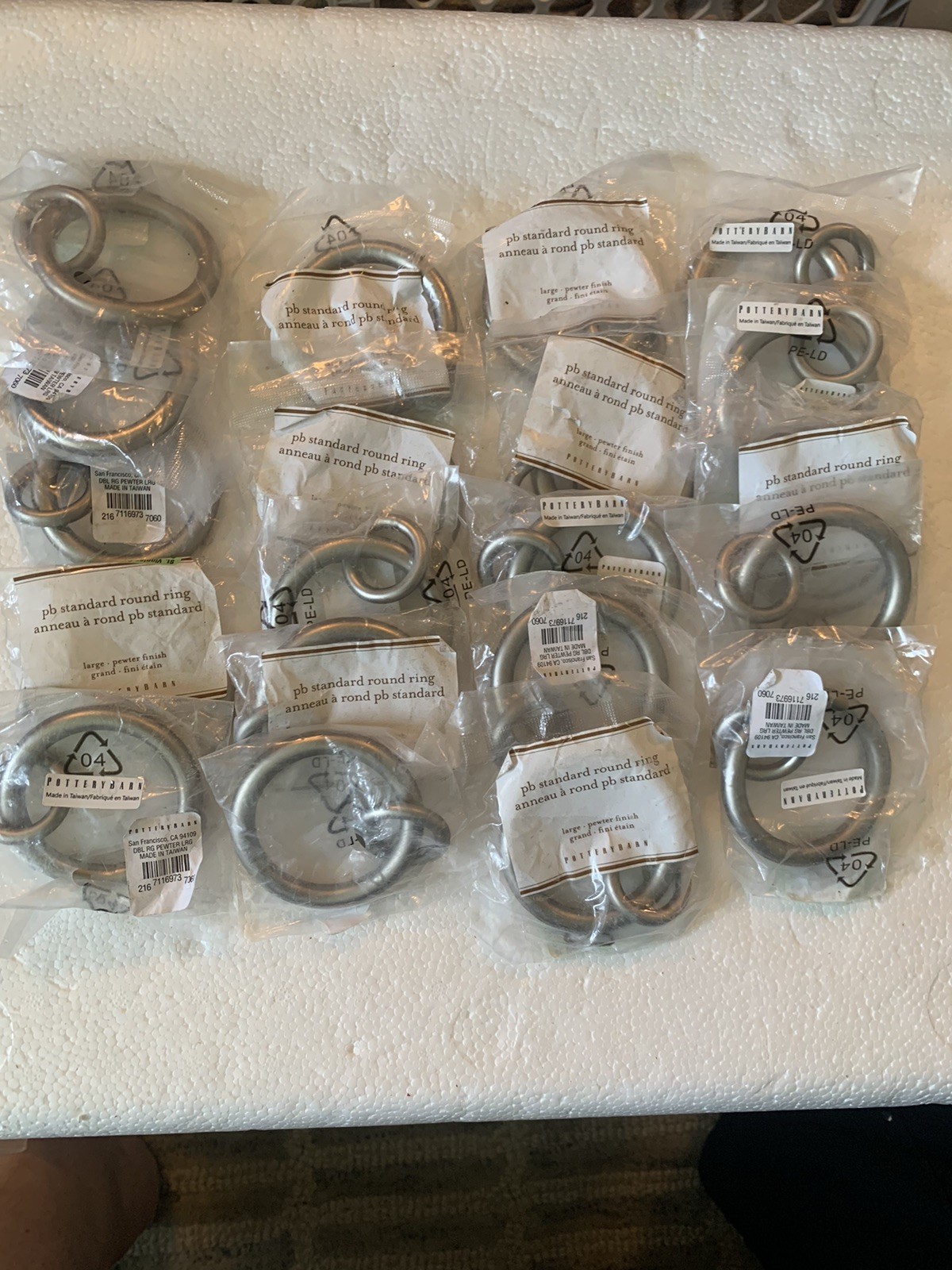 20 Pottery Barn Double Round Ring LARGE Curtain Rings Drapes PEWTER 2.5” Across