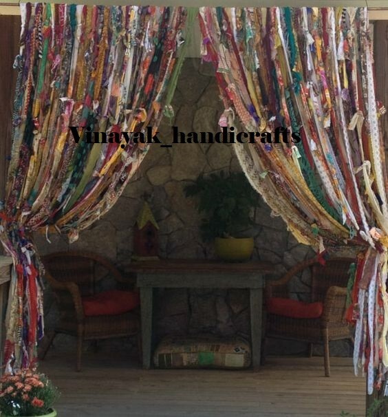 100 Strands, Bohemian gypsy rag Window Bohemian Valance Indian Backdrop curtains