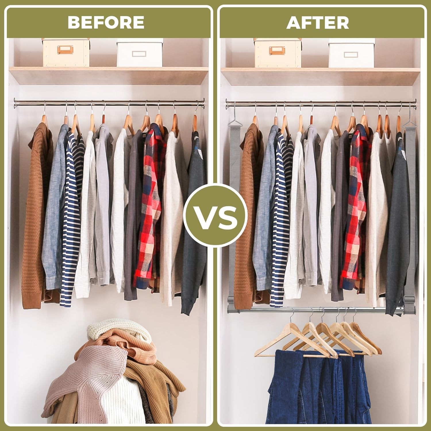 Hanging Closet Rod, 17-28In Width and Up to 32In Height Closet Extender,
