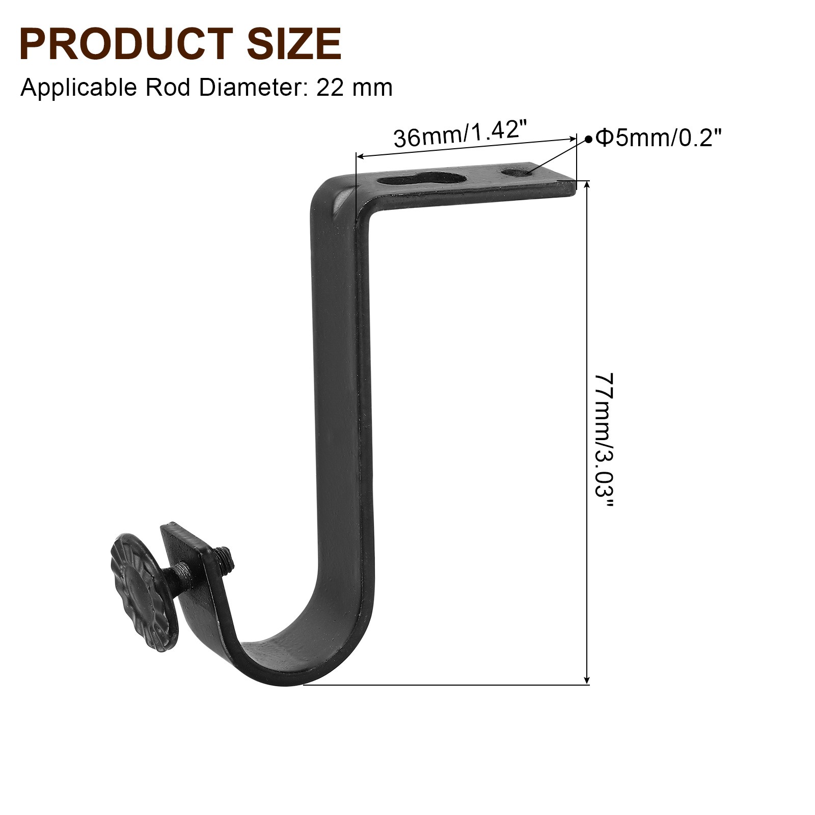 3Pcs Ceiling Mount Curtain Rod Brackets Drapery Holder for 0.8 Inch Rod Black