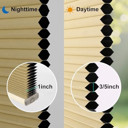Cordless Cellular Shades, No Drill No Tools 31″W x 48″H Blackout-light Cream
