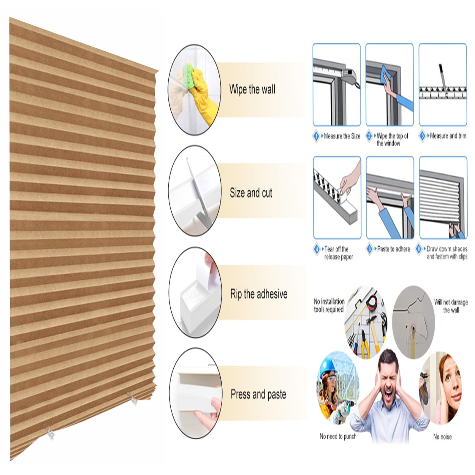 Cordless Blackout Blinds No Drill Stick on Windows Temporary Shades