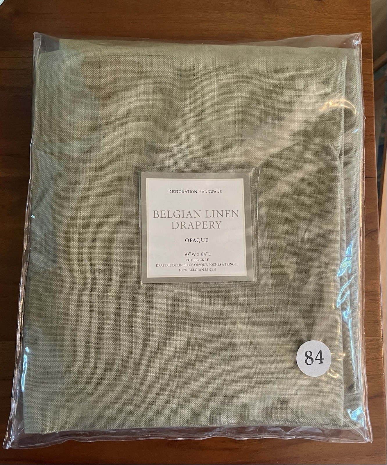 Restoration Hardware Belgian Linen Drapery Opaque 50”x84” Rod Pocket Thyme NWT