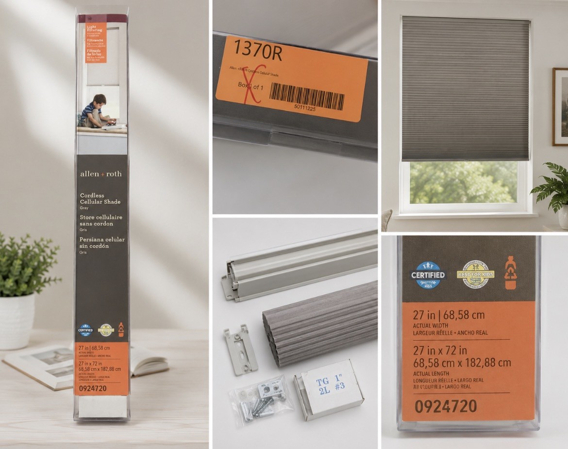 Allen + Roth Cordless Cellular Shade Gray 27” x 72” Light Filtering Window Blind