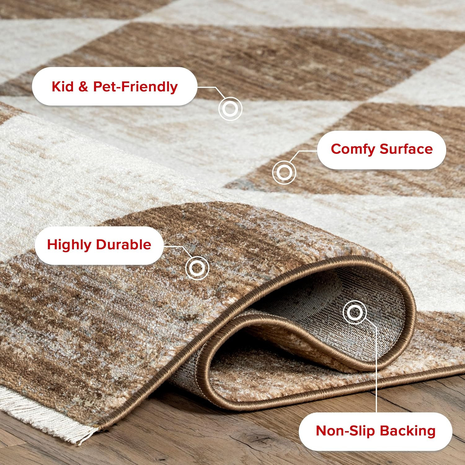 Fringed Performance Meline Beige/Blue/Ivory, 3’3″ X 5′, Checkered, Soft and Cozy