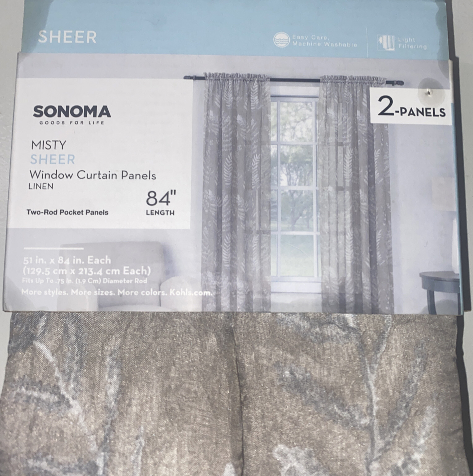 Sonoma Misty Sheer Linen Window Curtain Panels 84” Length 2-Panel New