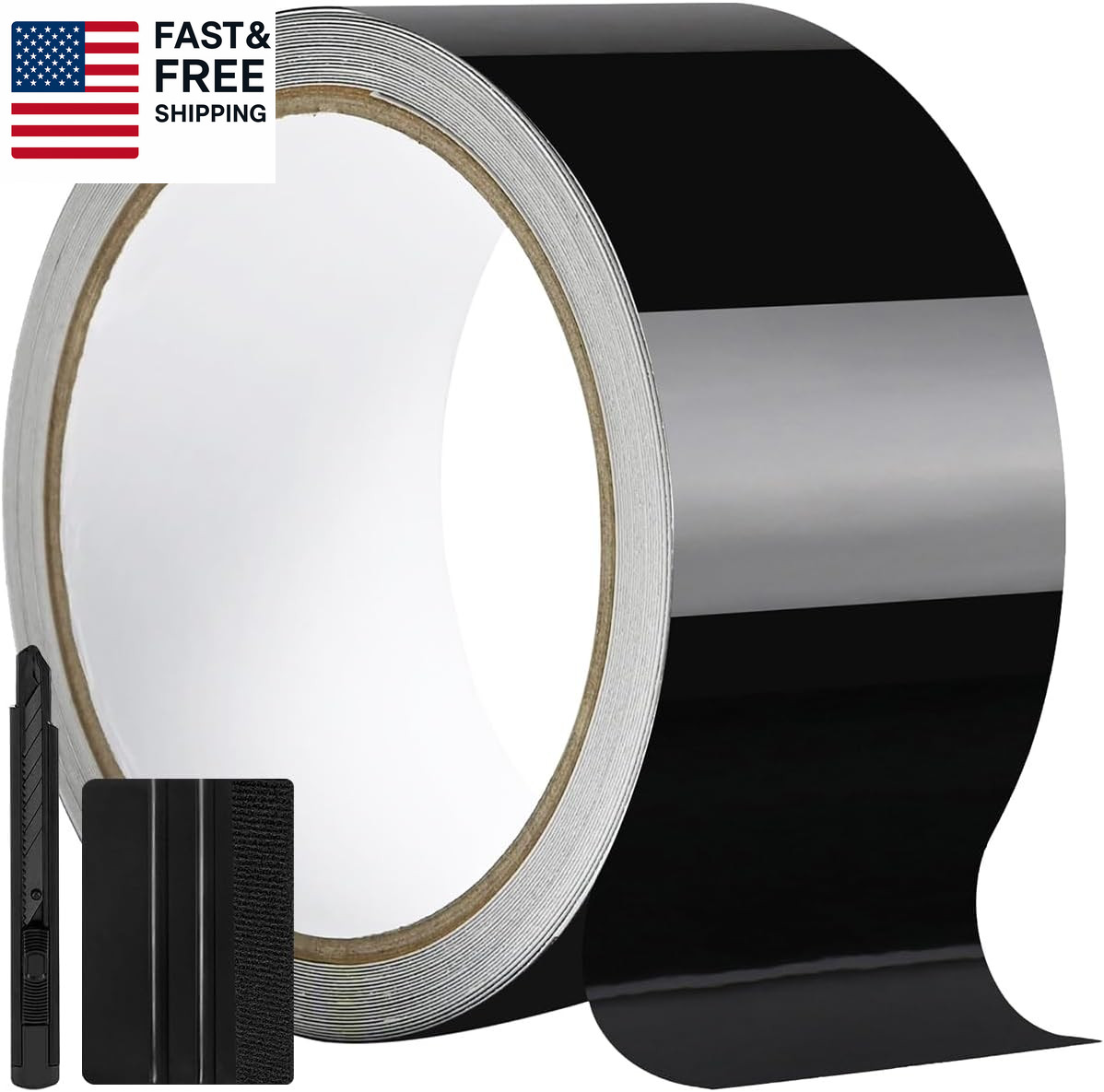 2IN X 30FT Gloss Black Vinyl Wrap for Chrome Delete Window Trim Car Door Sill Pr