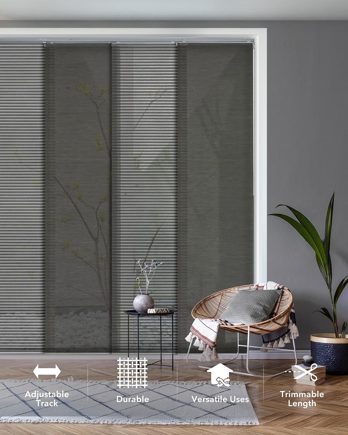 Adjustable Sliding Panel Track Blinds 45.8″- 86″ W x 96″ H Vertical Blinds