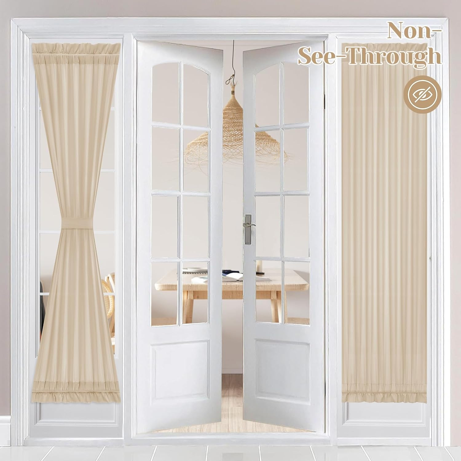 Non-See-Through French Door Curtains Set of 2 for Front Door, Light Filtering Pr