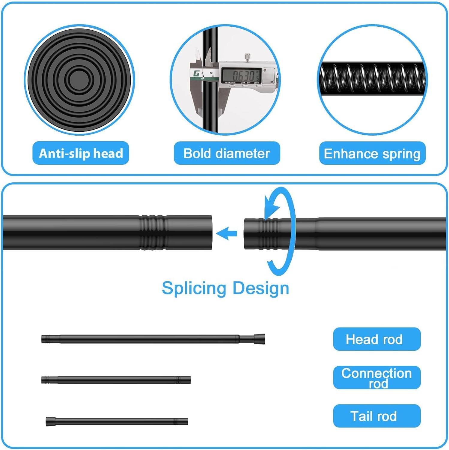 1 Pack Spring Tension Rods 33-59 Inches, 5/8 Inch Diameter Black No Drill Spring