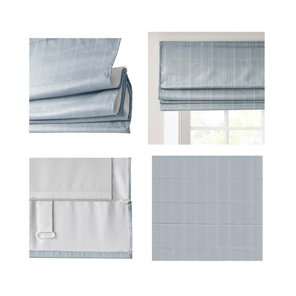 Pemberly Row Basketweave Room Darkening Cordless Roman Shade in Blue 33×64″