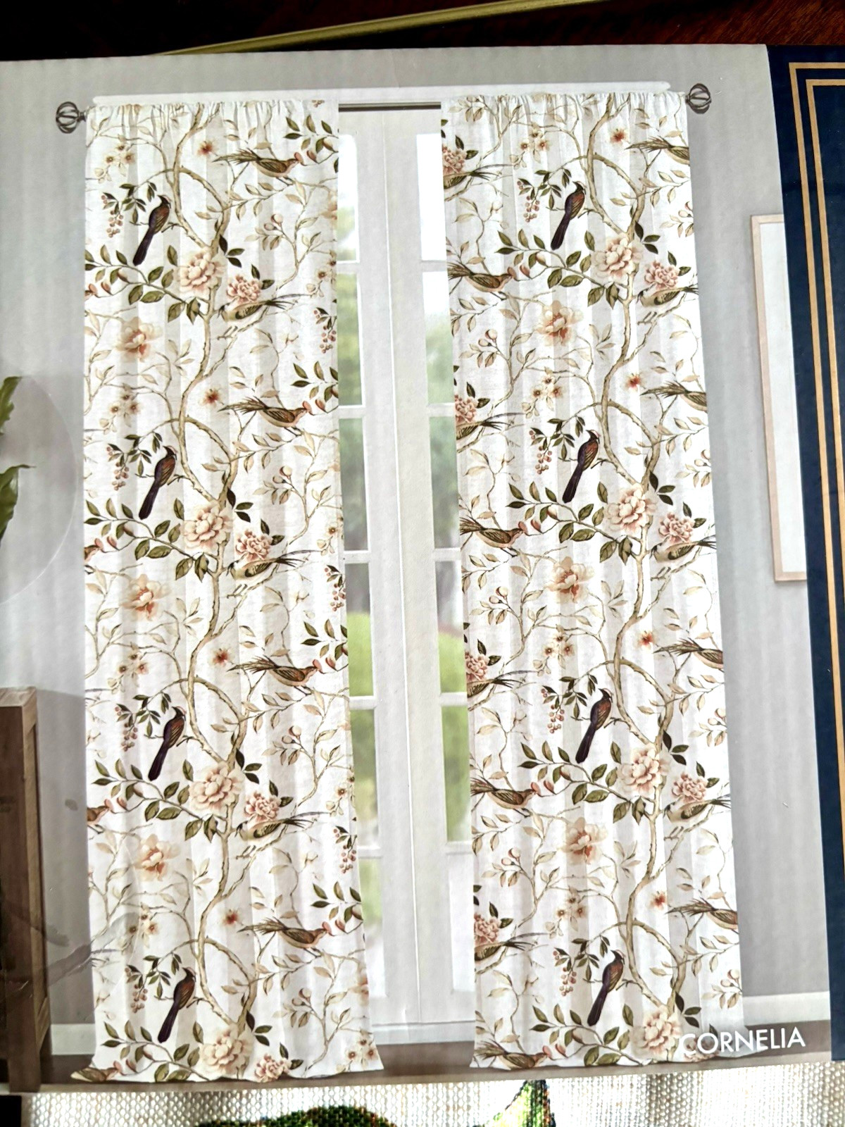 Bon Luxe Floral Birds Curtains 37″ x 96’ Botanical 2 Panels Rod Pocket New