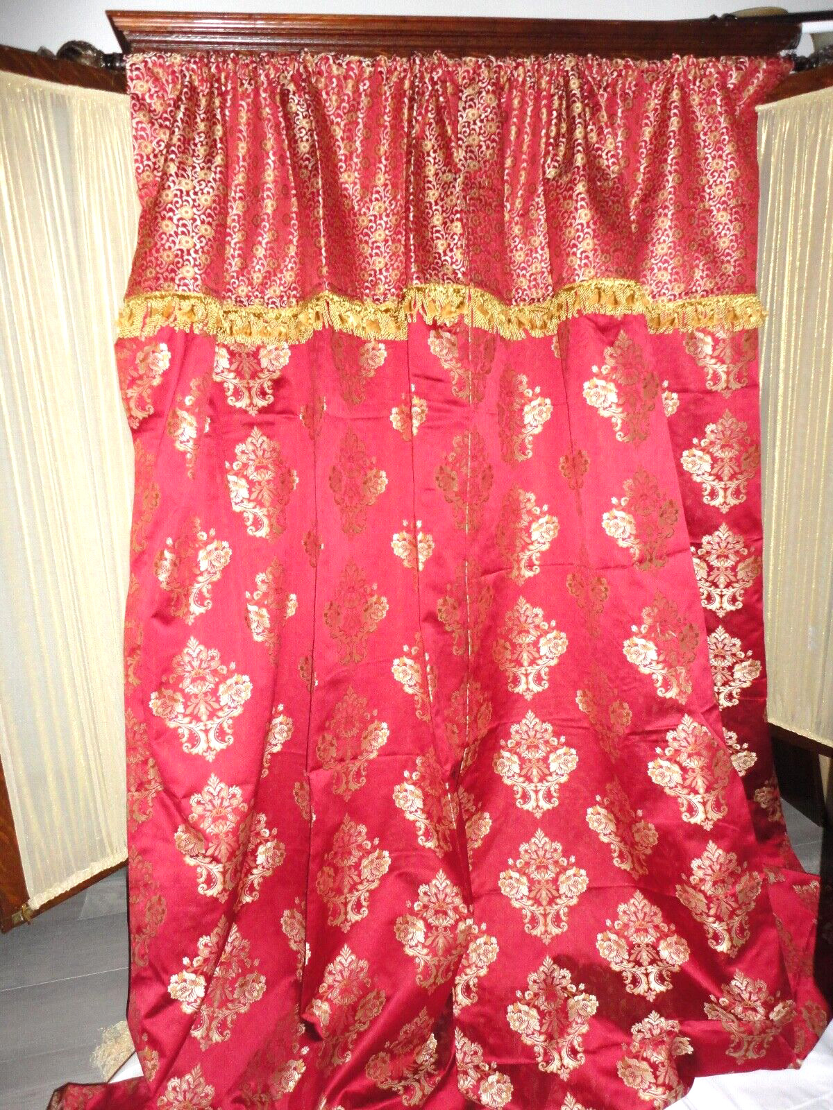 CUSTOM WATERFORD CHARLEMONT RUBY RED GOLD FLORAL (2P) CURTAINS PANELS 49X95
