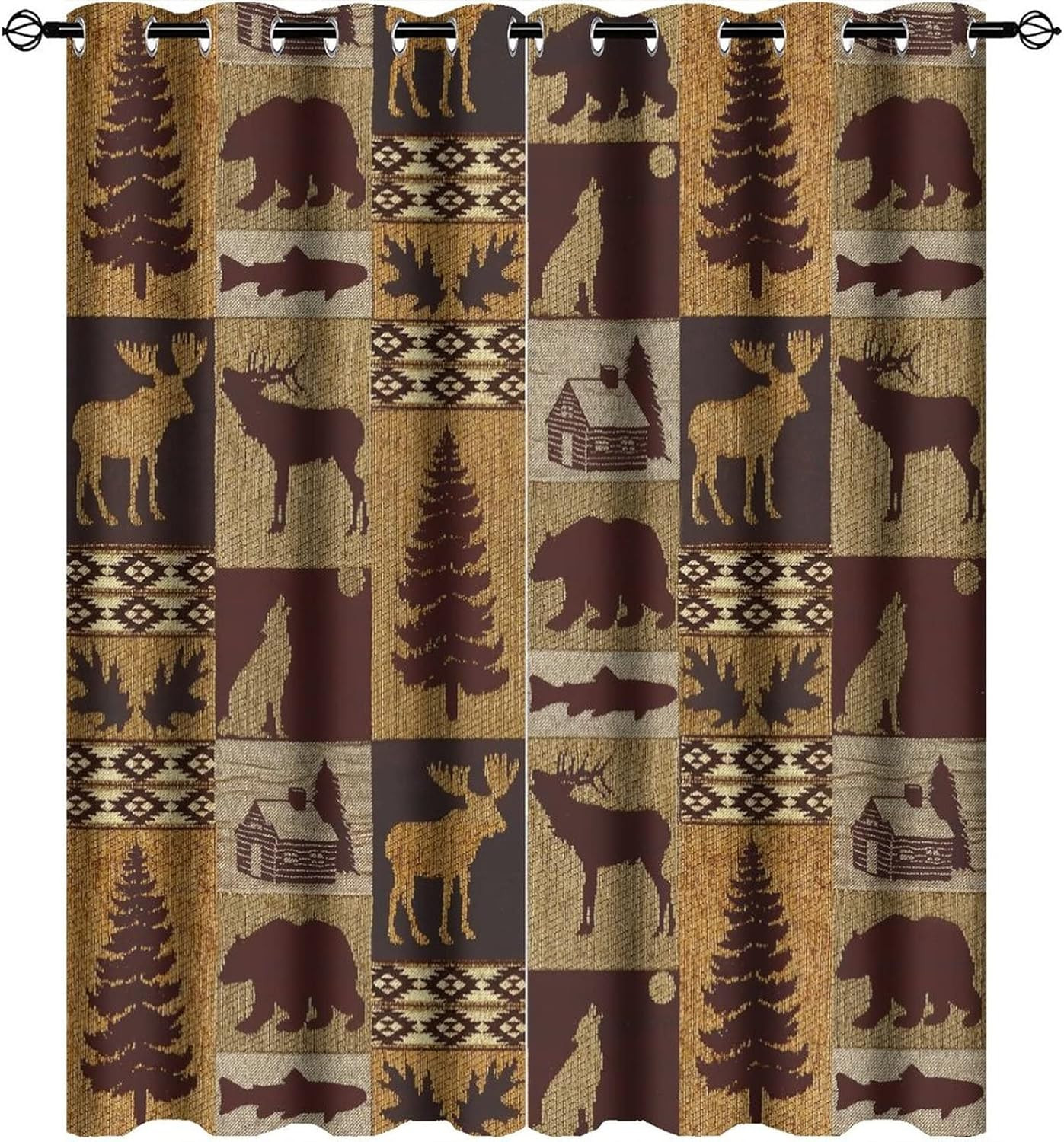 Retro Rustic Bear Blackout Curtains for Bedroom,Country Style Farmhouse Cabin Wi