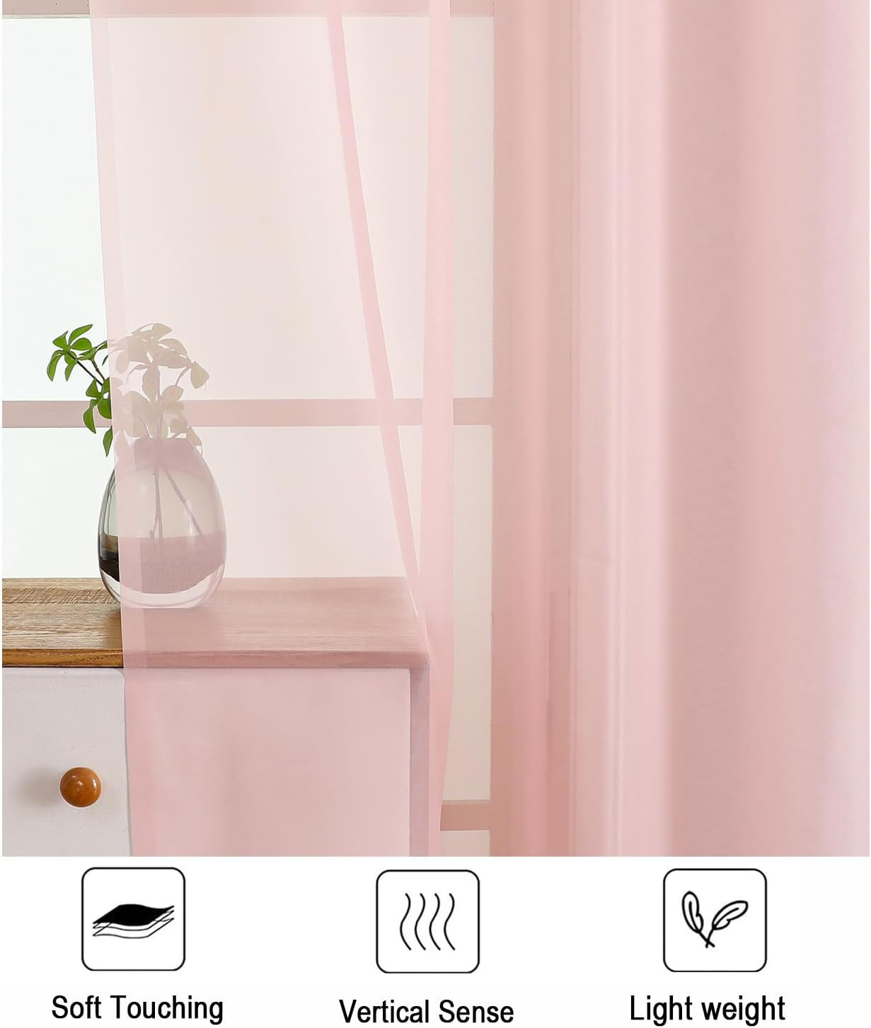 Blush Sheer Curtains 54 Inch Length for Bedroom – Light Filtering Short Curtains