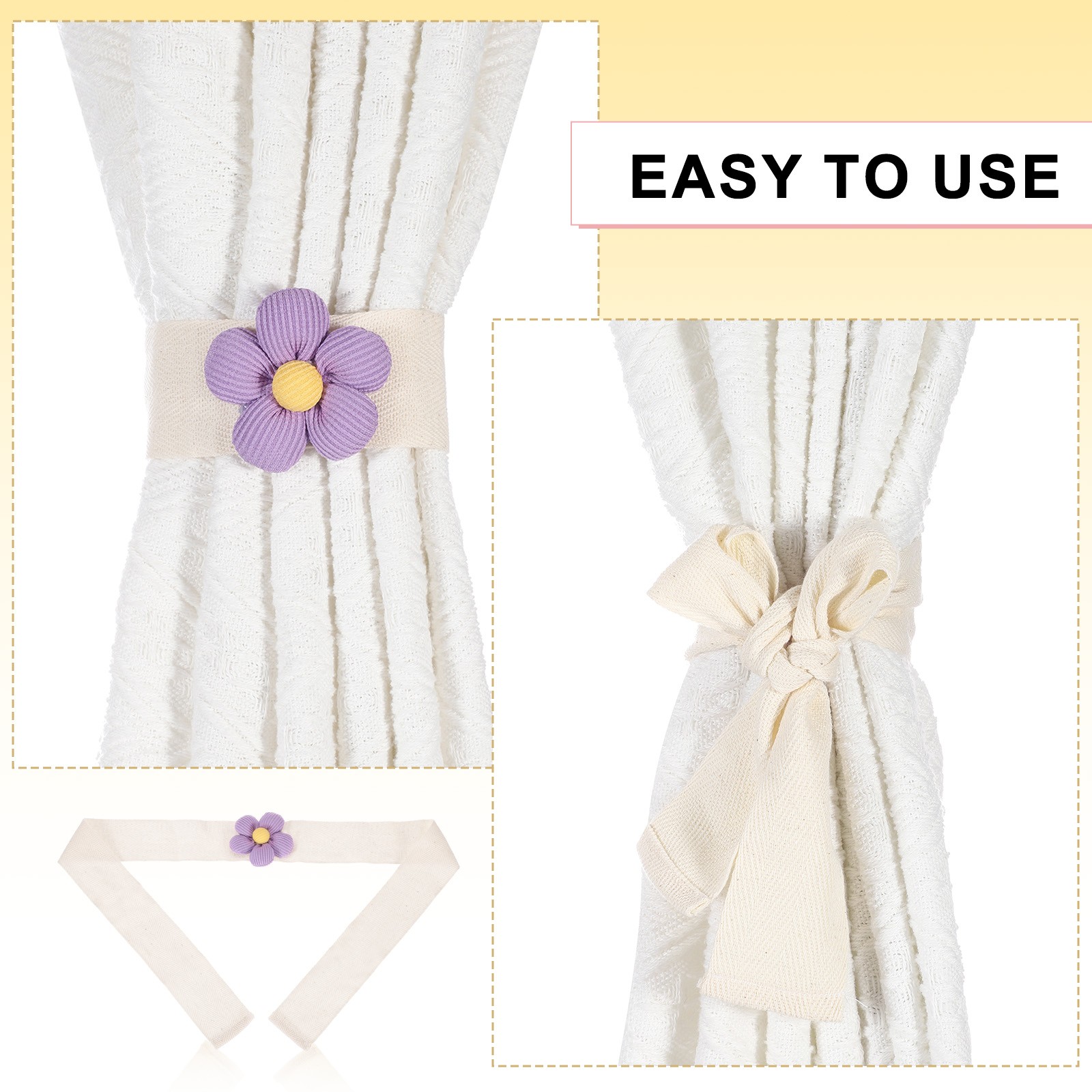 2 Pack Curtain Tiebacks Cute Flower Curtain Ties Five-petal Purple