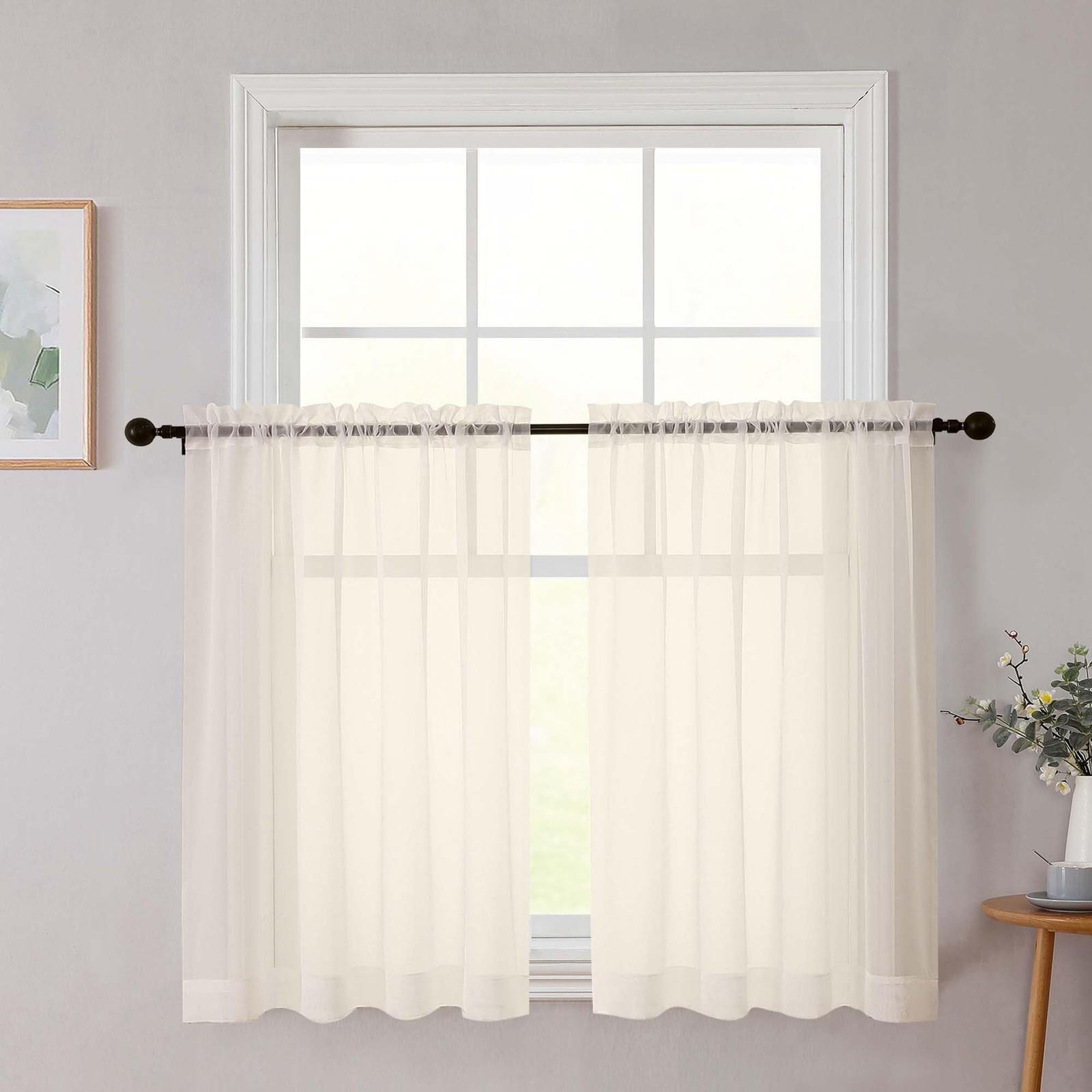 Cafe Curtains 36 Inch Length Tier 2 Pieces, 42″W x 36″L (Pack of 2) White