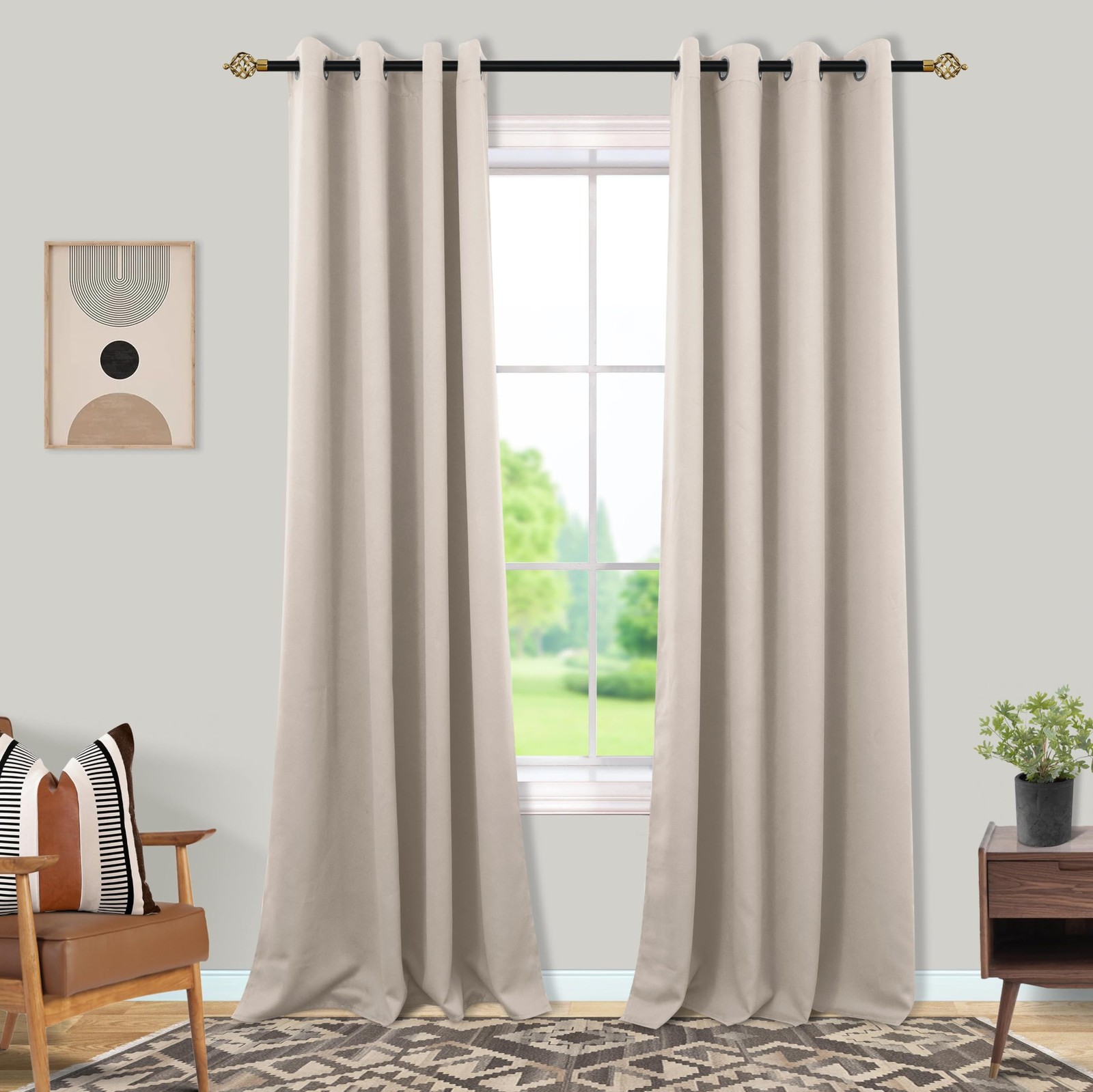 Mrs.Naturall 96 Inch Long Living Room Curtains Drapes 2 Panel Setblackout