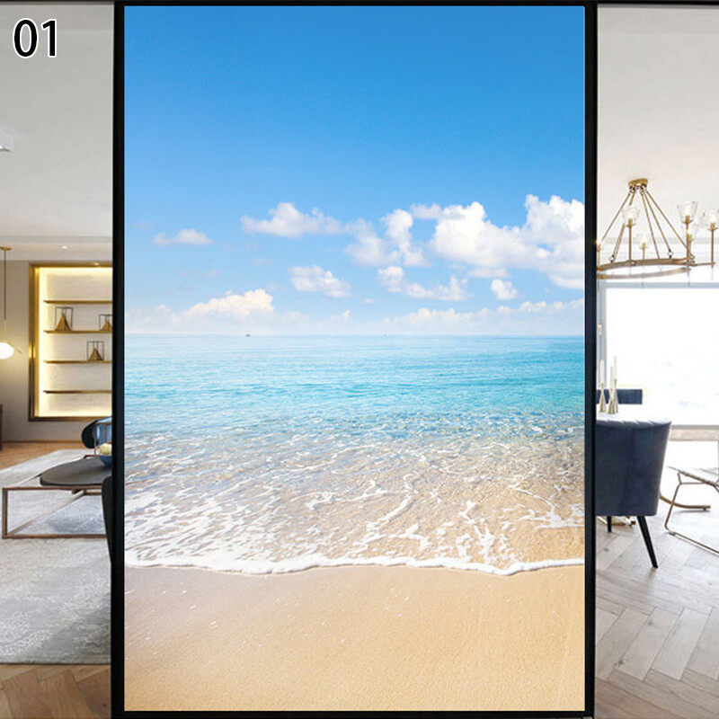Beach&Ocean Scenery Window Film Decoration Stained Glass Sticker Decor