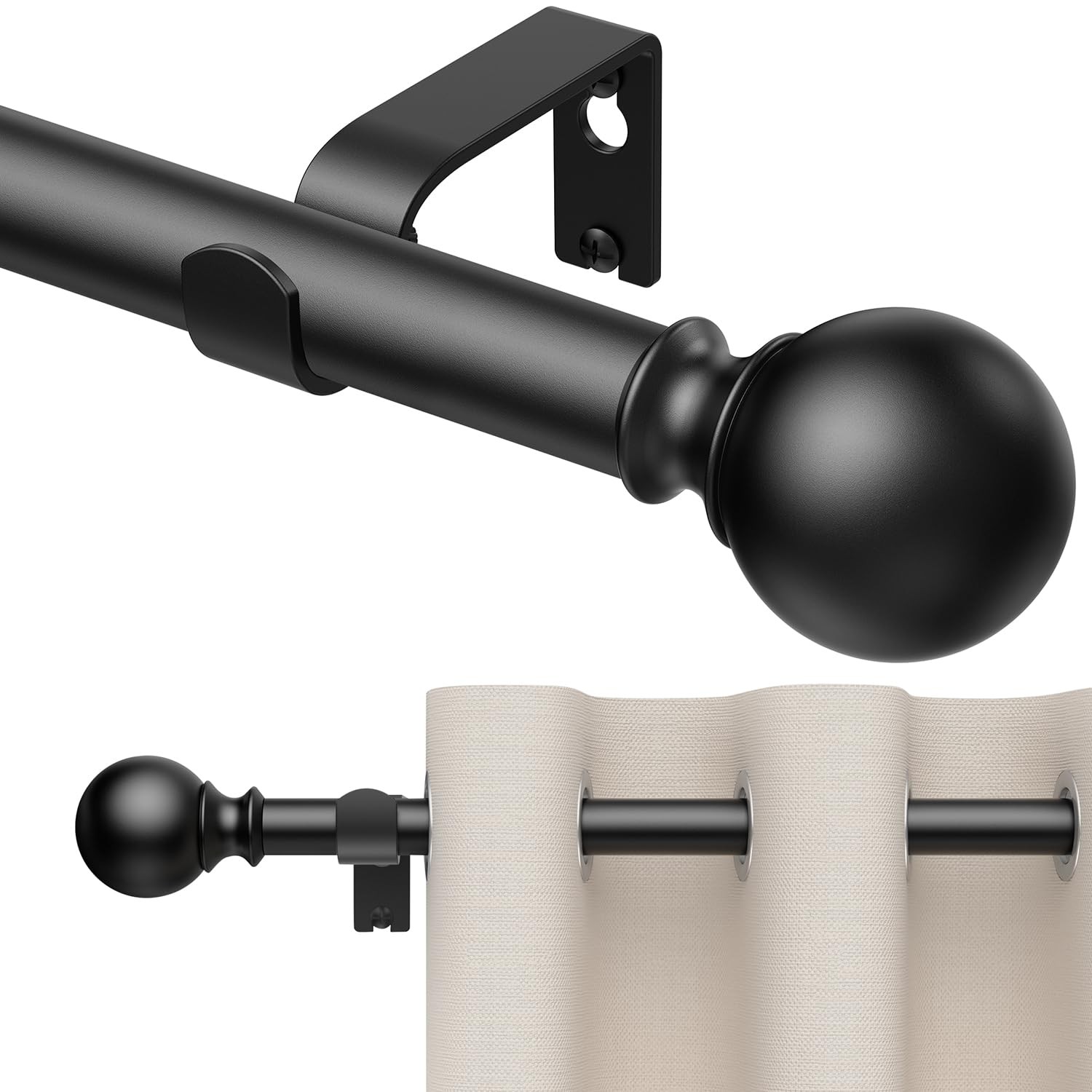 Curtain Rods Fits 200 Inch Window Adjustable 7/8 Inch Diameter Black 16 Ft