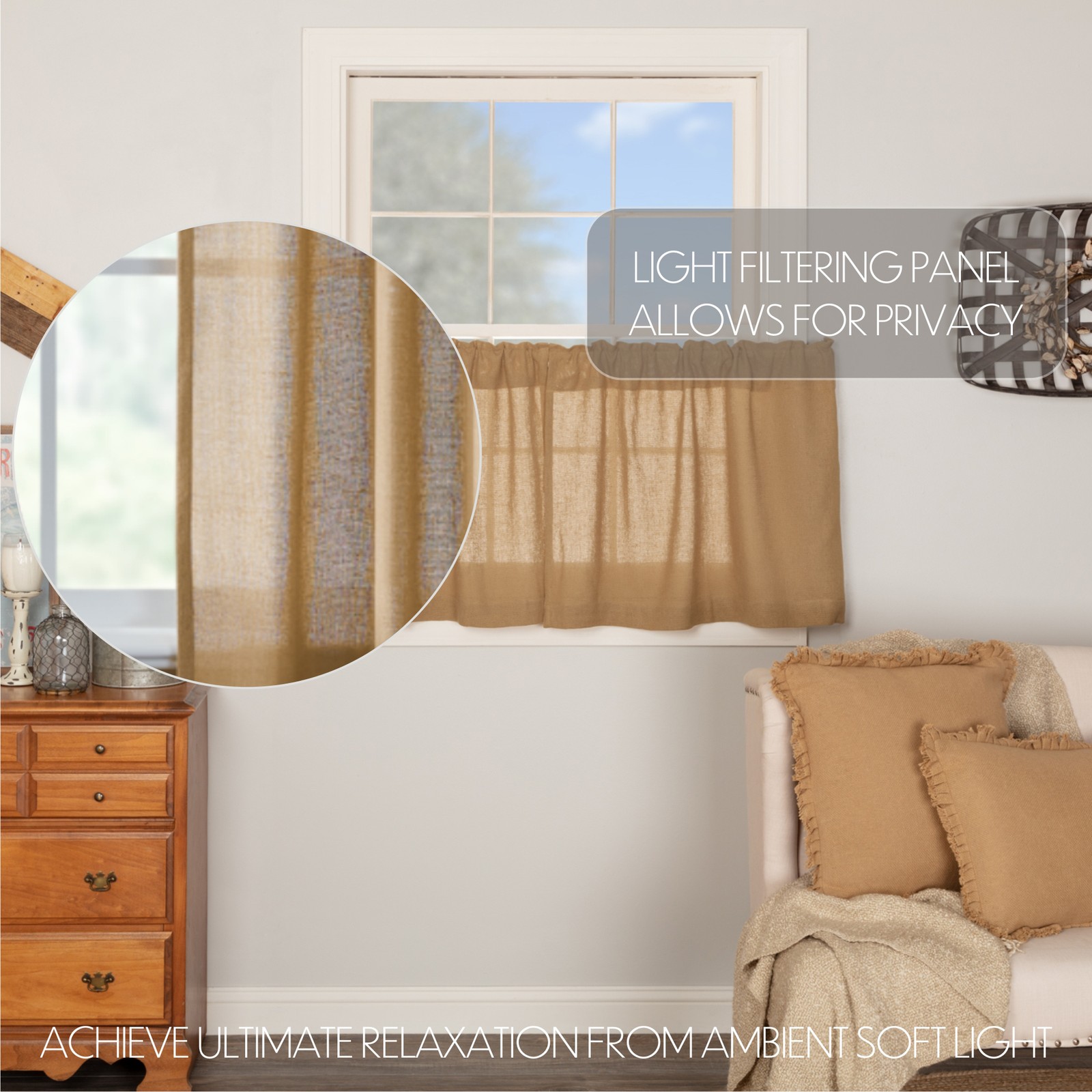 Farmhouse 24″x36″ Tier Pair Tan Rod Pocket Kitchen Window Curtains VHC Brands