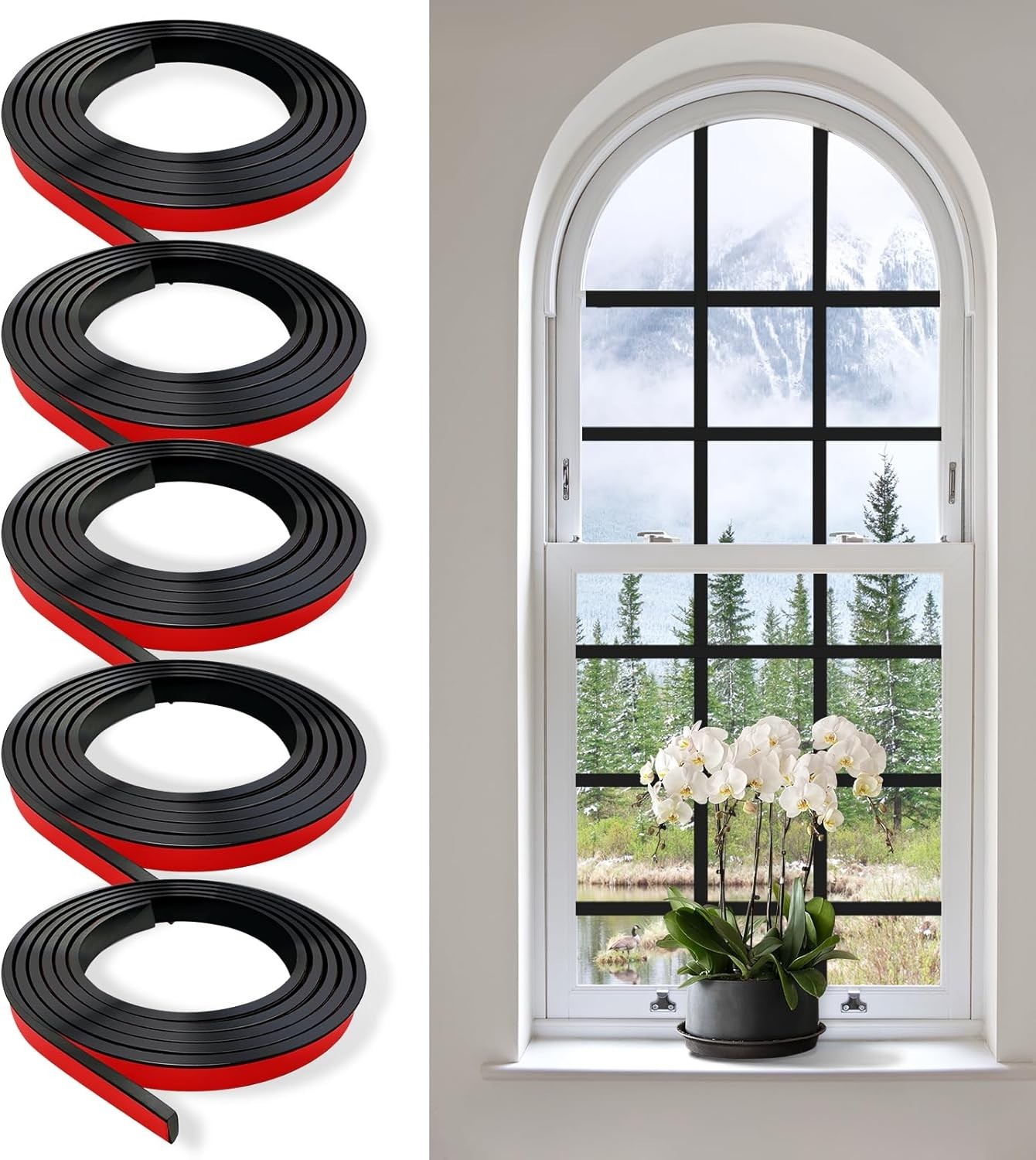 5 PCS Window Grid Kit PVC Black Peel and Stick DIY Window Grille Inserts