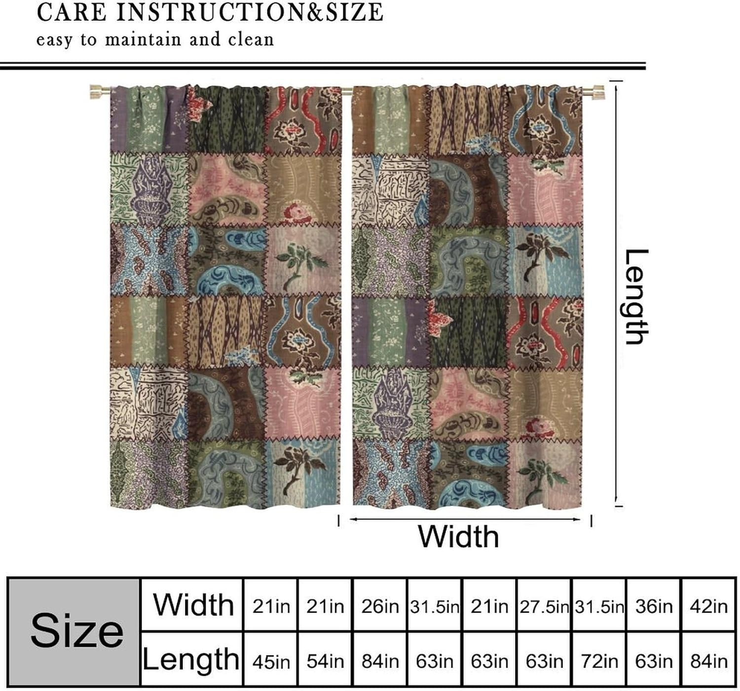 Boho Patchwork Curtains,Vintage Colorful Bohemian Splicing Print Drapes for Bedr