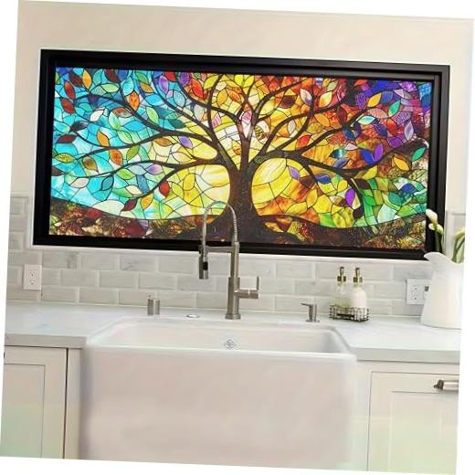 Frosted Window Privacy Film 39.37×17.5in Static Cling 39.37X17.51in Big Tree