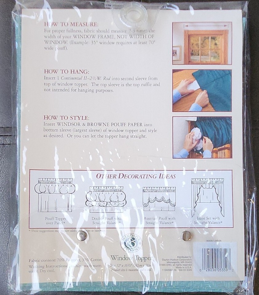 Windsor & Browne Window Topper Herringbone Green 72″X 16.5″ New NOS Made in USA