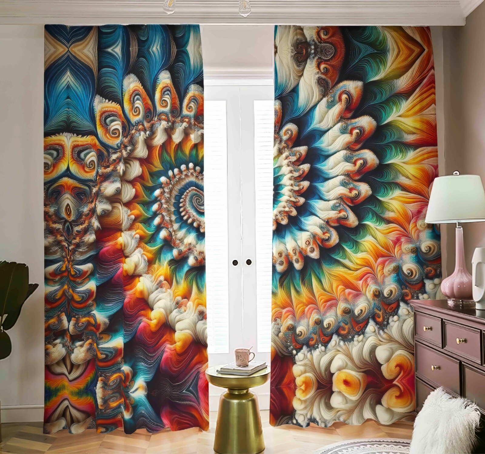 Psychedelic Tie Dye Blackout Curtains Black Out Rainbow Spiral Tied Dyed Fractal