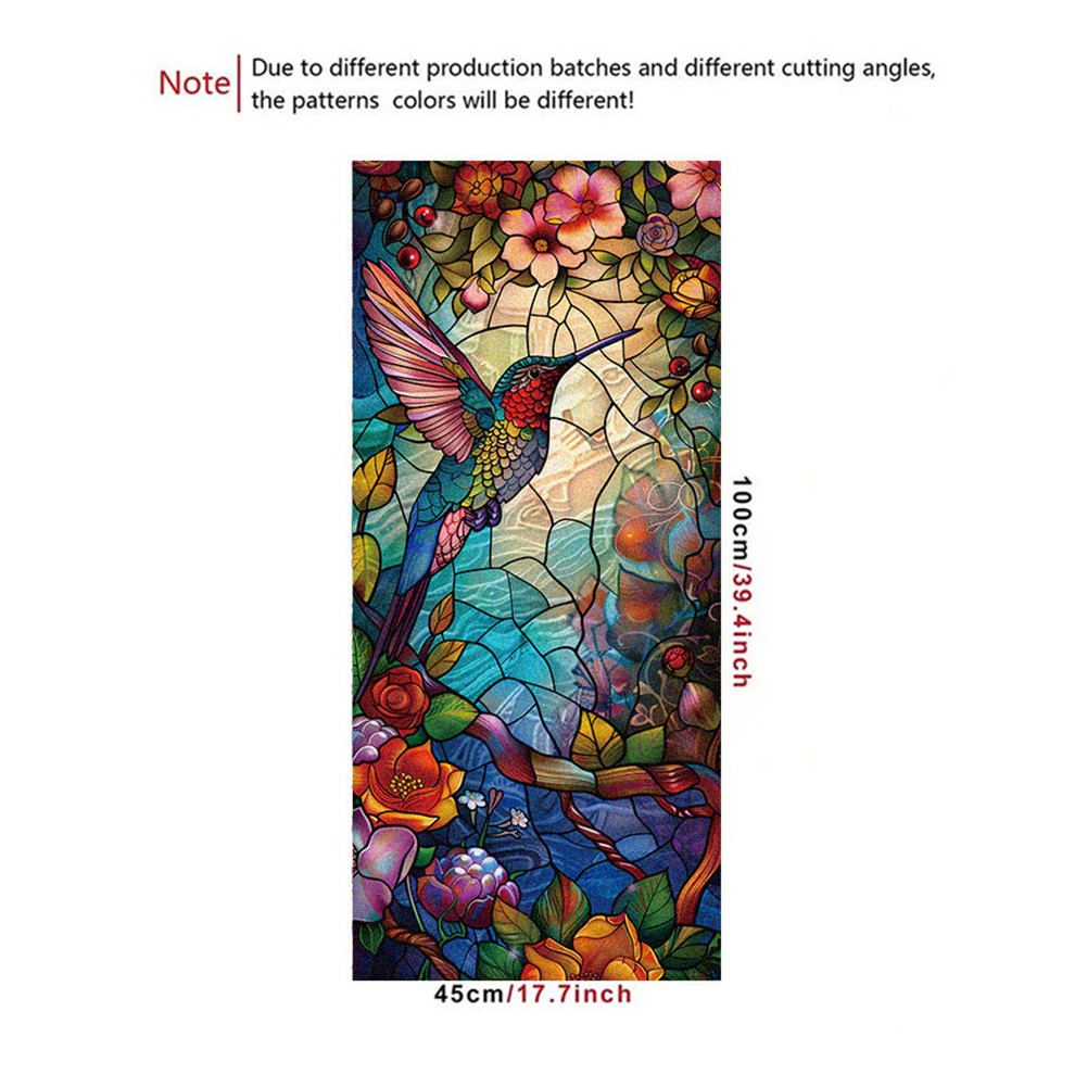 Privacy Protected Static Cling Glass Window Film Stained Flower Bird Sticker