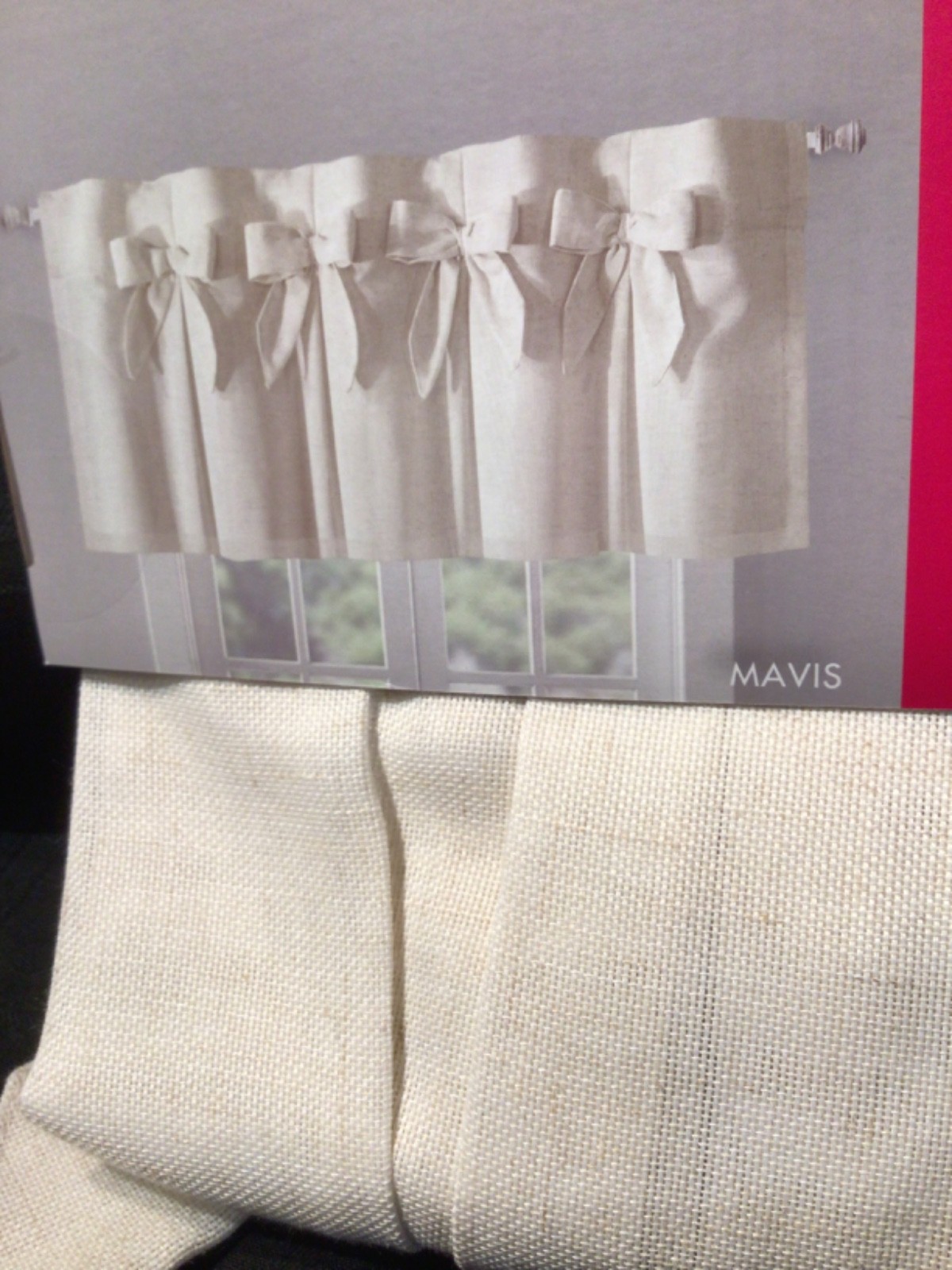 BON LUXE window Valance 38 x 18 MAVIS Inverted Pleats W/ Bows Oatmeal NEW