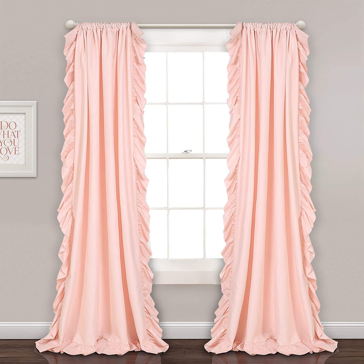 Lush Decor Reyna Ruffle Window Curtain Panel Set, Pair, 54″ W x 84″ L, Blush