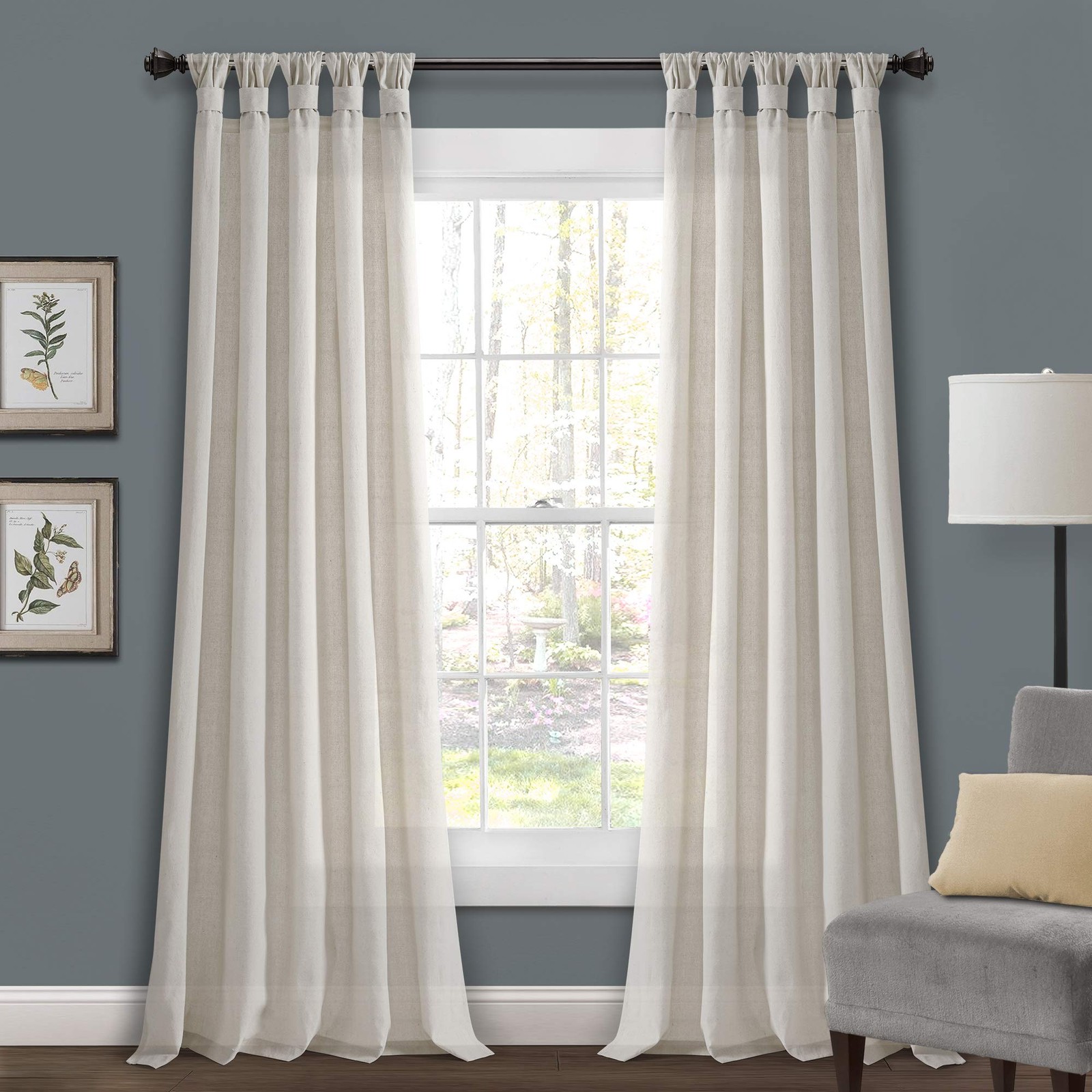 Burlap Knotted Tab-Top Window Curtain Panel Pair, 45″W x 84″L, Light Linen