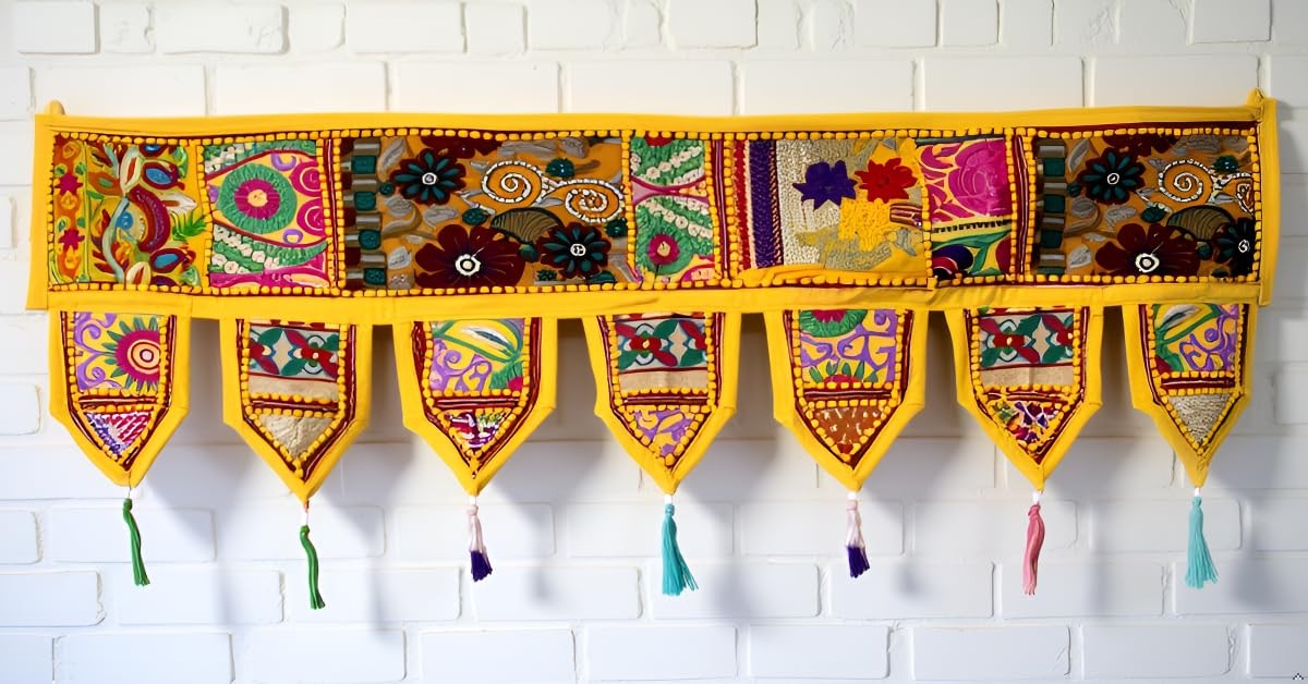 Indian Handmade Traditional Embroidered Toran Cotton Thoranam Door Living Roo…