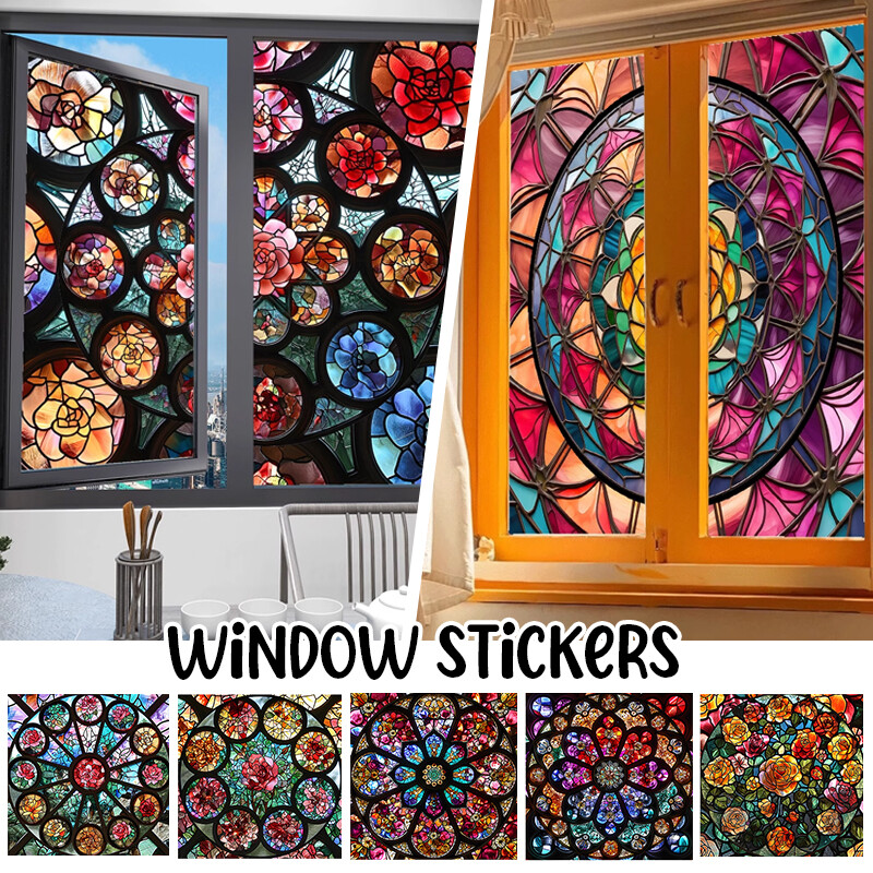 1PC Vintage Colorful Stained Glass Window Films Self Adhesive Backing Sticker