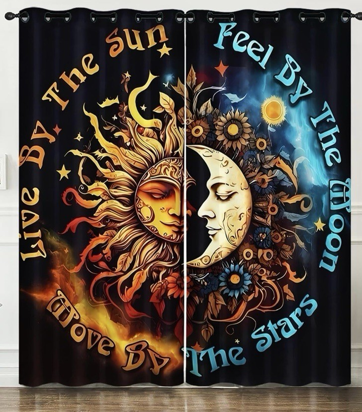 Sun Moon Window Curtain, Boho Style 42″ W x 63″ H (2) Sunflowers,Light Blocking
