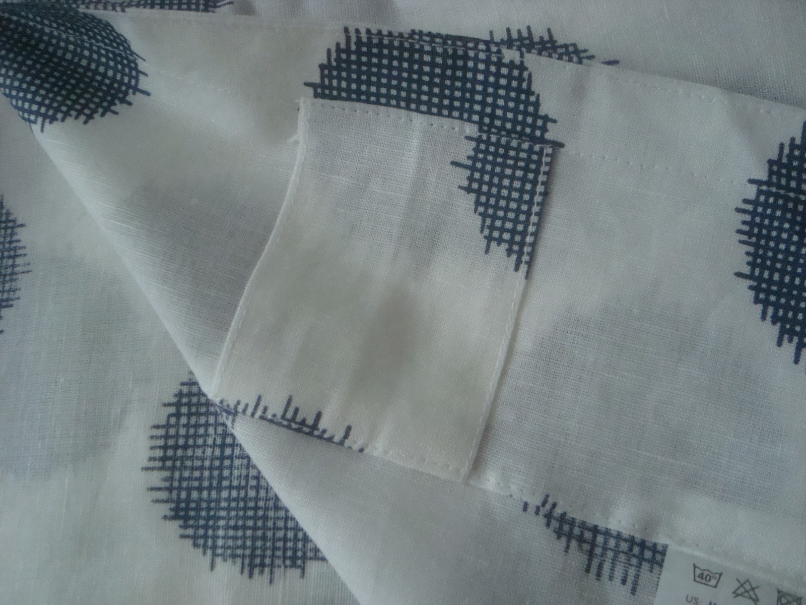 IKEA HENNY Pair of Curtains Panels White Blue Dotted Cotton Linen Blend 57 x 98″