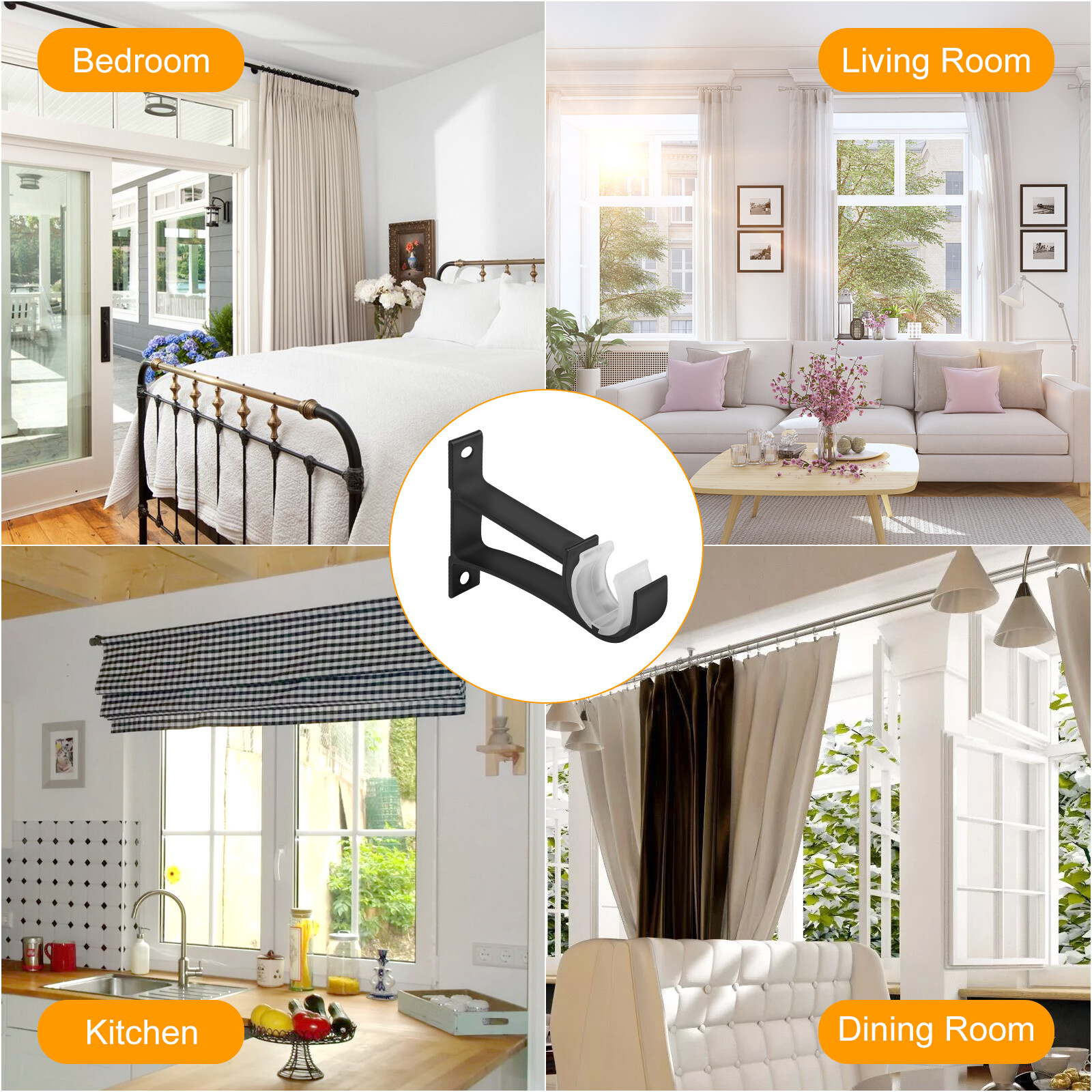 4 PCS Aluminum Alloy Single Curtain Rod Brackets Window Wall Holders for Drapery