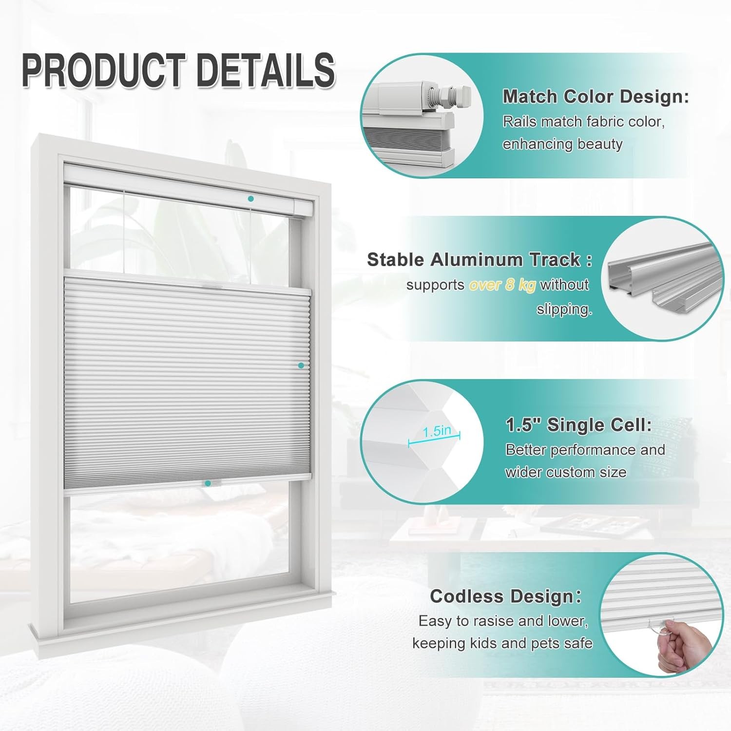 Light Filtering Honeycomb No Drill Top Down Bottom Up Cordless Cellular Shades