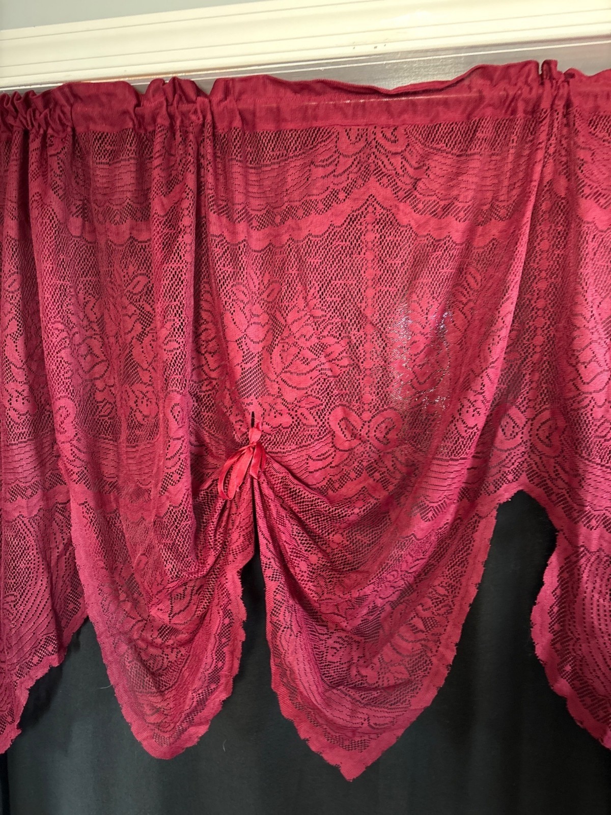 Lace Burgundy Curtain Valance Scalloped Edge 62″ W x 34″ L Elegant Decorative