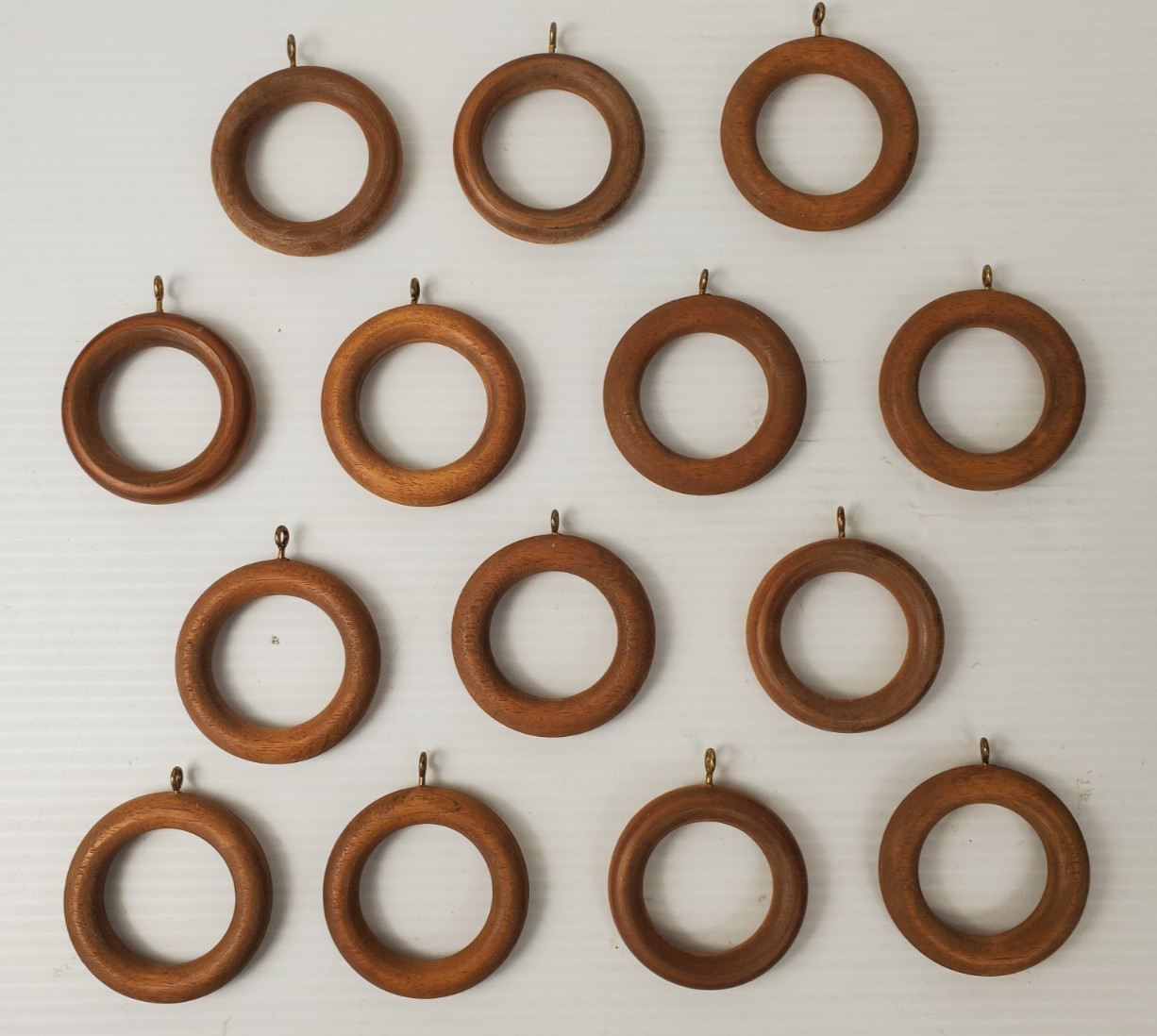 14 Vintage Wooden Curtain Rod Drapery Rings With Eyelets OD 2-3/4” ID 1-3/4”